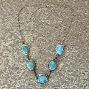 Larimar Necklace, Dominican Rep., 5 Stones, Approx 17 1/2”, Stamped 925/Italy